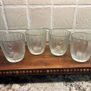 vintage Mid-Century Modern (MCM) frosted wood grain cocktail set of four glasses